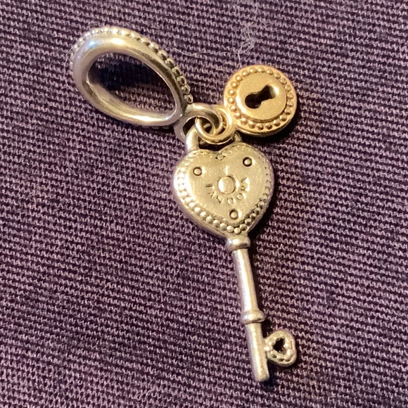 Pandora Silver and Gold ‘Lock & Key’ Bracelet Charm - Picture 1 of 4